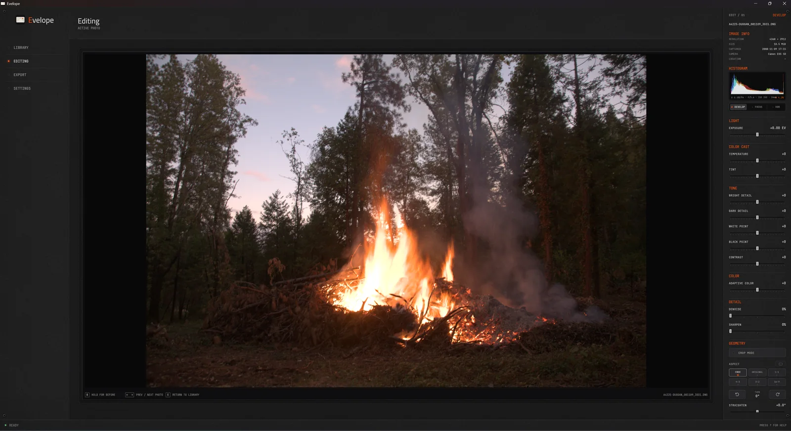 Evelope editing view